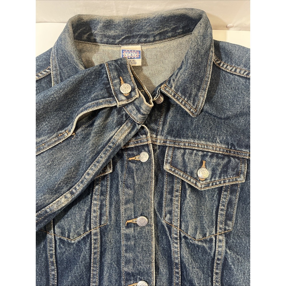 Watch L.A. Vintage Women's Blue Denim Trucker Jean Jacket, Blue, Size XL Y2K